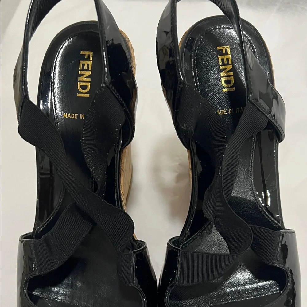 Fendi Black Patent Leather Wedges